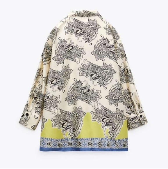 Zara Satin Paisley Print Button-Up Blouse Size Small - Picture 4 of 16